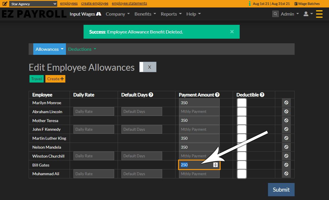 Enter the monthly amount for each employee