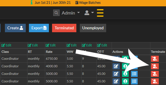 Click the terminate button
