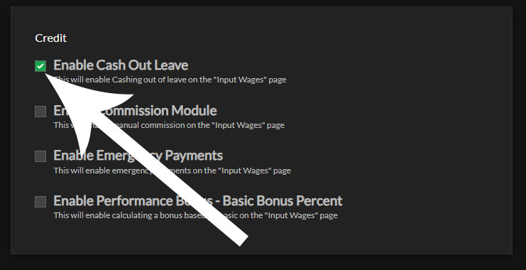 Enable Cash Out Leave